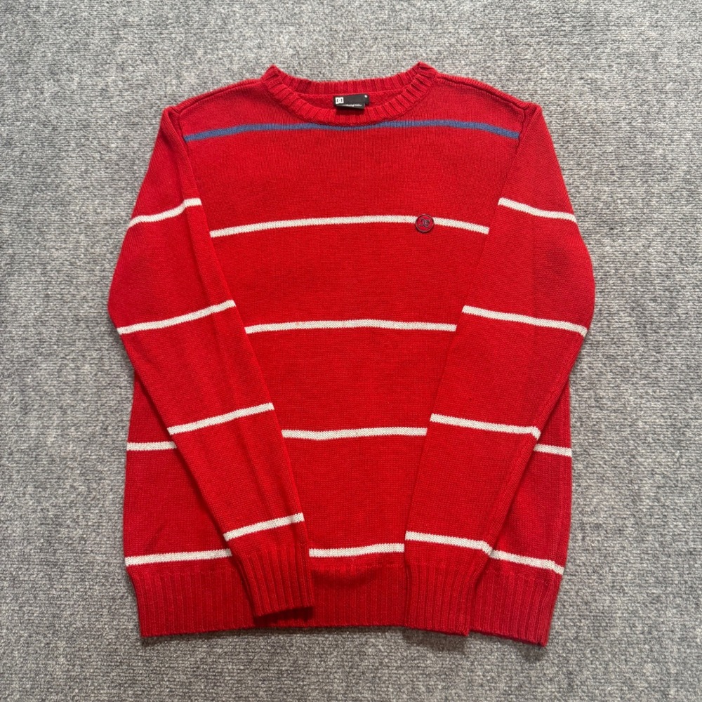 Y2K DC Shoes Sweater Men's Medium Striped Skater Cotton Pullover Red